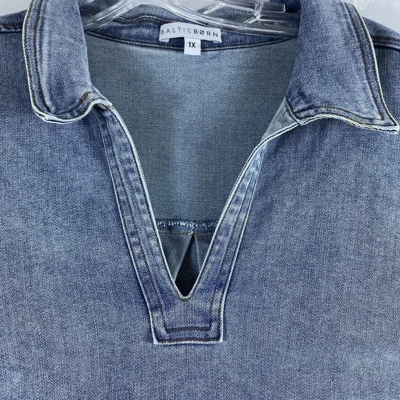 Baltic Born Sailor Mini Dress Women Sz 1X Denim Cotton Blend - Picture 4 of 11